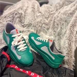 Prada Men's Green and Gray Sneakers